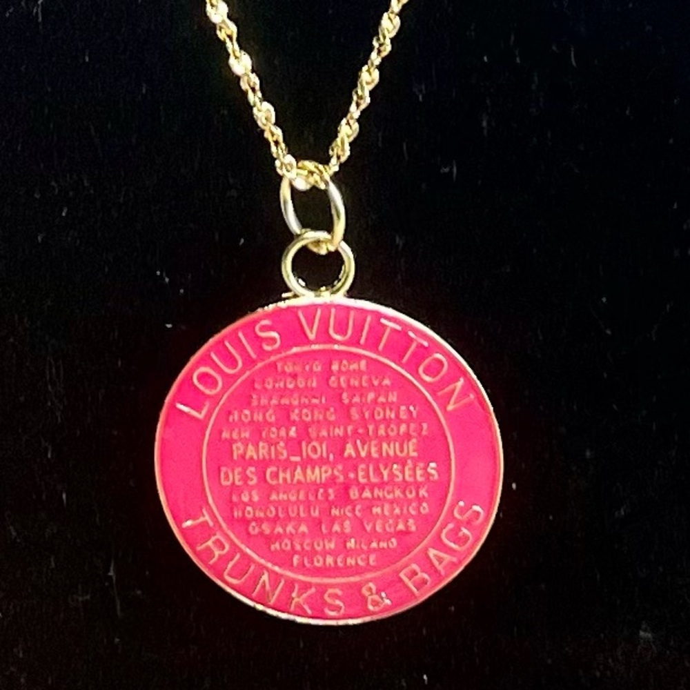 Louis Vuitton Gold and Pink Enamel Necklace